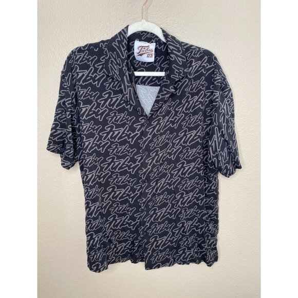 Fubu‎ Black Collared Shirt Men's Rayon Short Sleeve Forever 21 - Picture 2 of 7